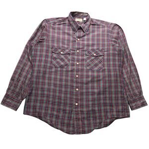 Vintage 80s LL Bean Tartan Plaid Flannel Shirt Men Large Long Sleeve Button Red